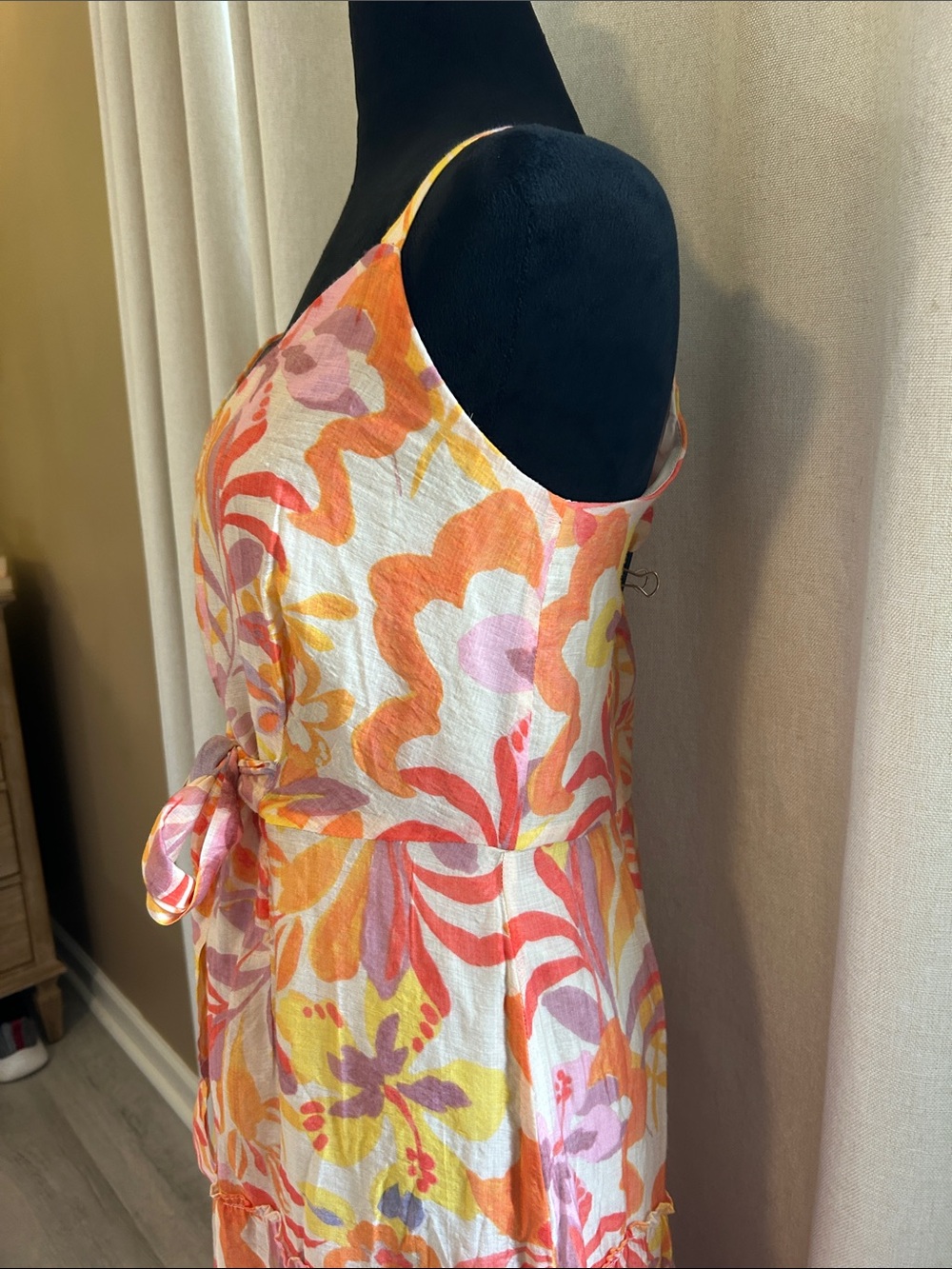 MSK Strappy Tie-Waist Midi Dress in Orange, Pink and Yellow - Picture 5 of 10